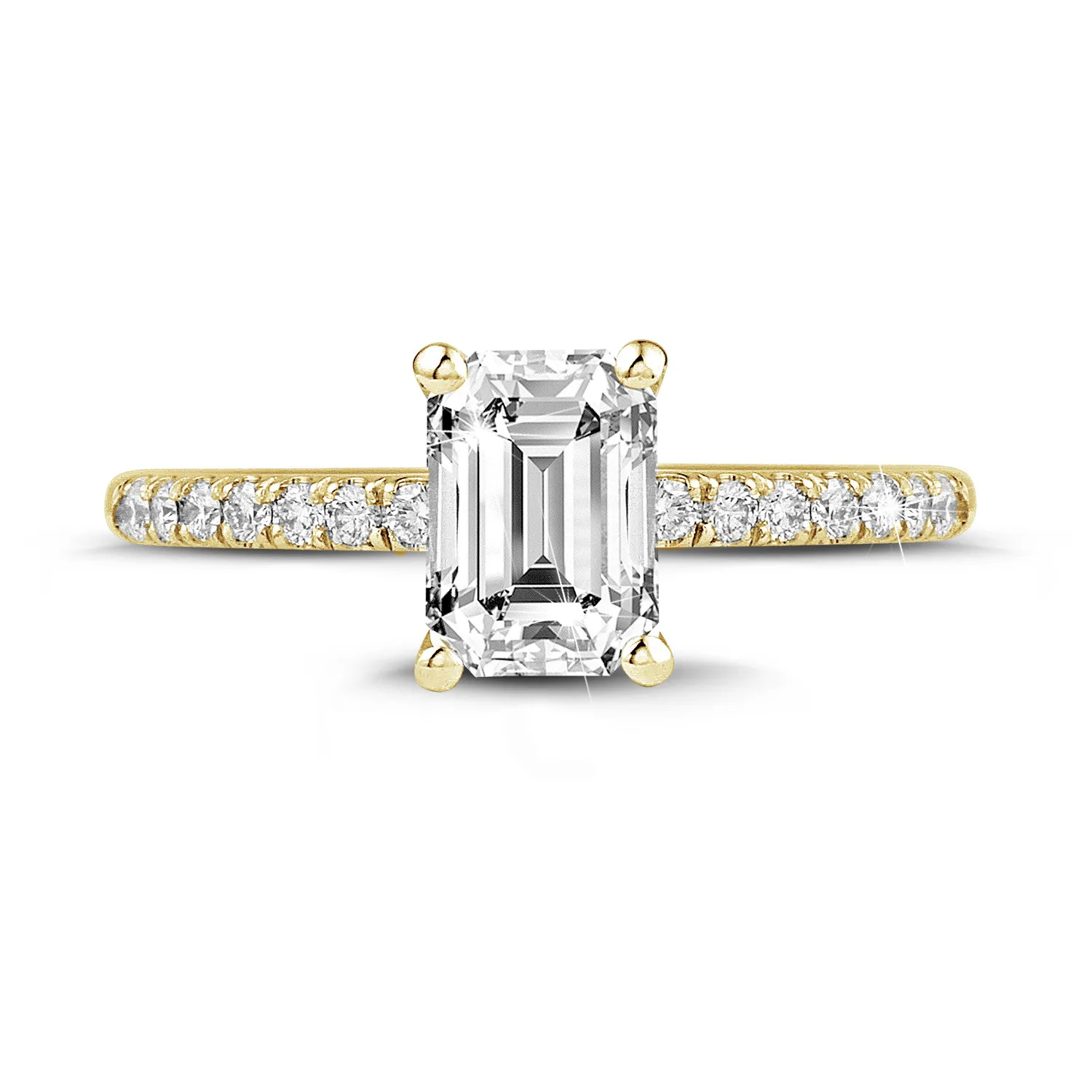 0.70 quilates anillo solitario con diamante talla esmeralda en oro amarillo con diamantes en los lados 