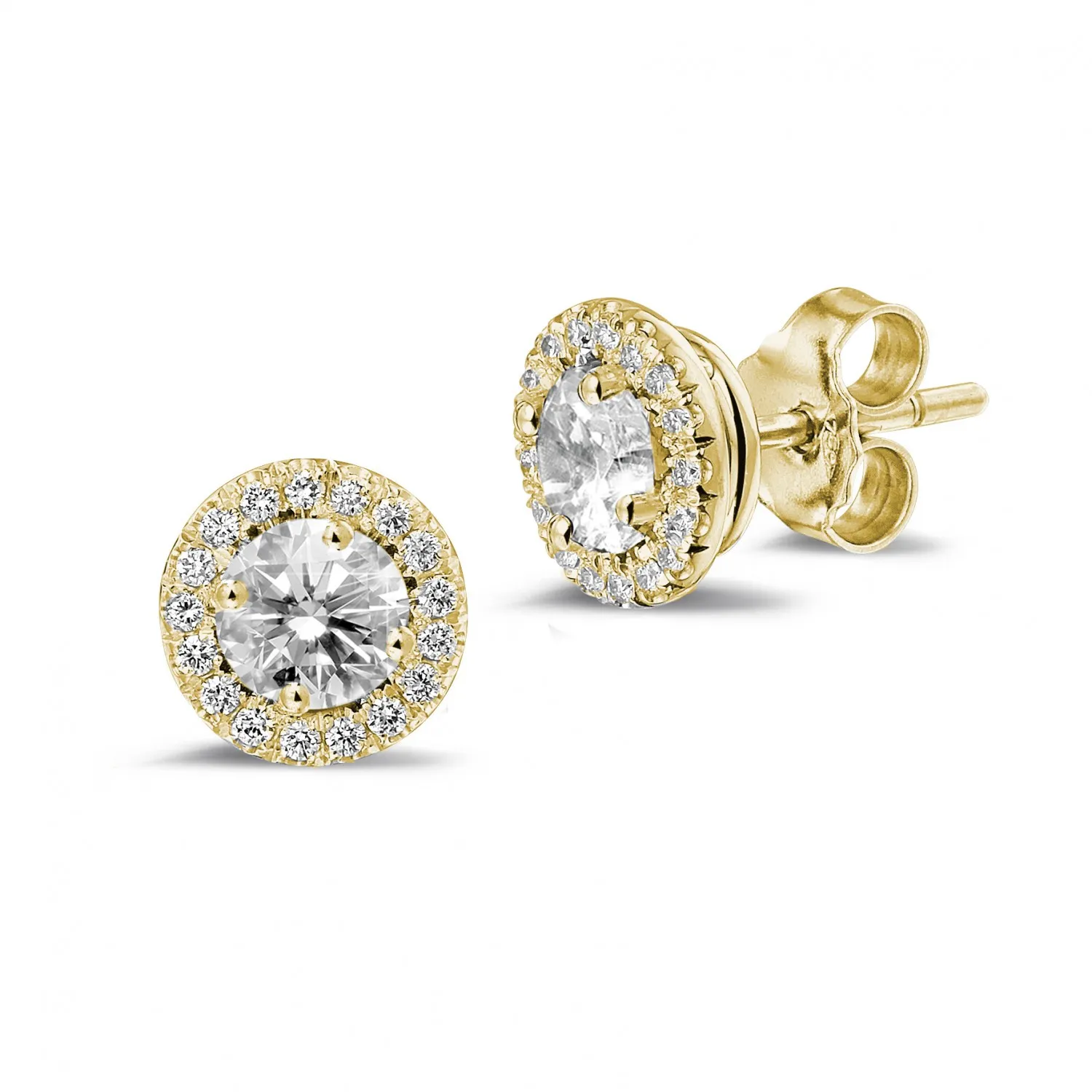 1.00 quilates pendientes diamantes halo en oro amarillo 