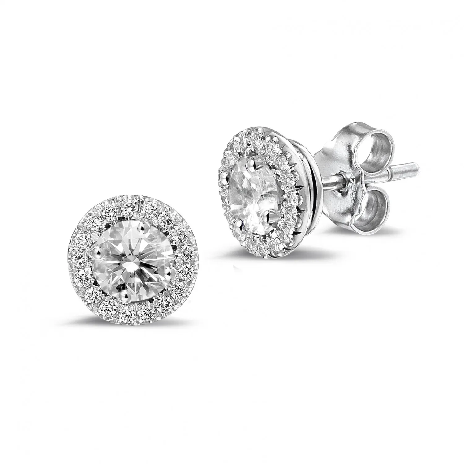 1.00 quilates pendientes diamantes halo en oro blanco 