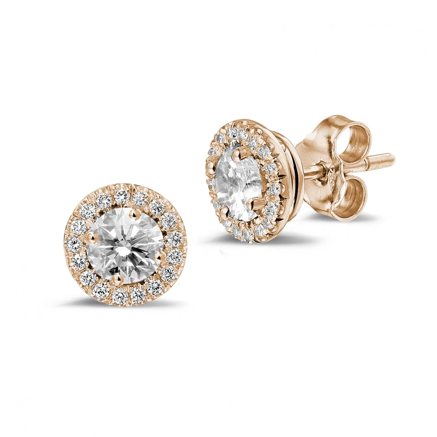 1.00 quilates pendientes diamantes halo en oro rojo 