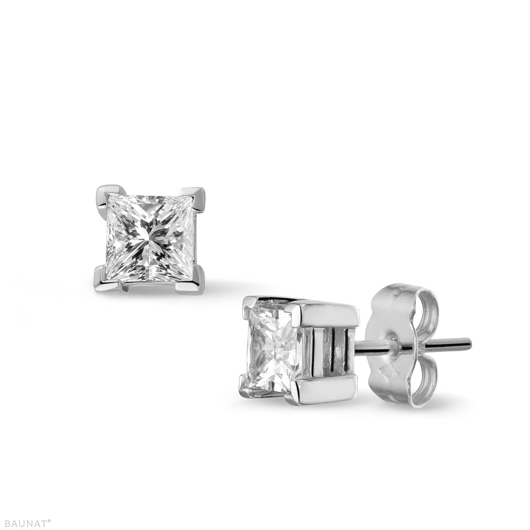 1.00 quilates pendientes diamantes talla princesa en oro blanco 