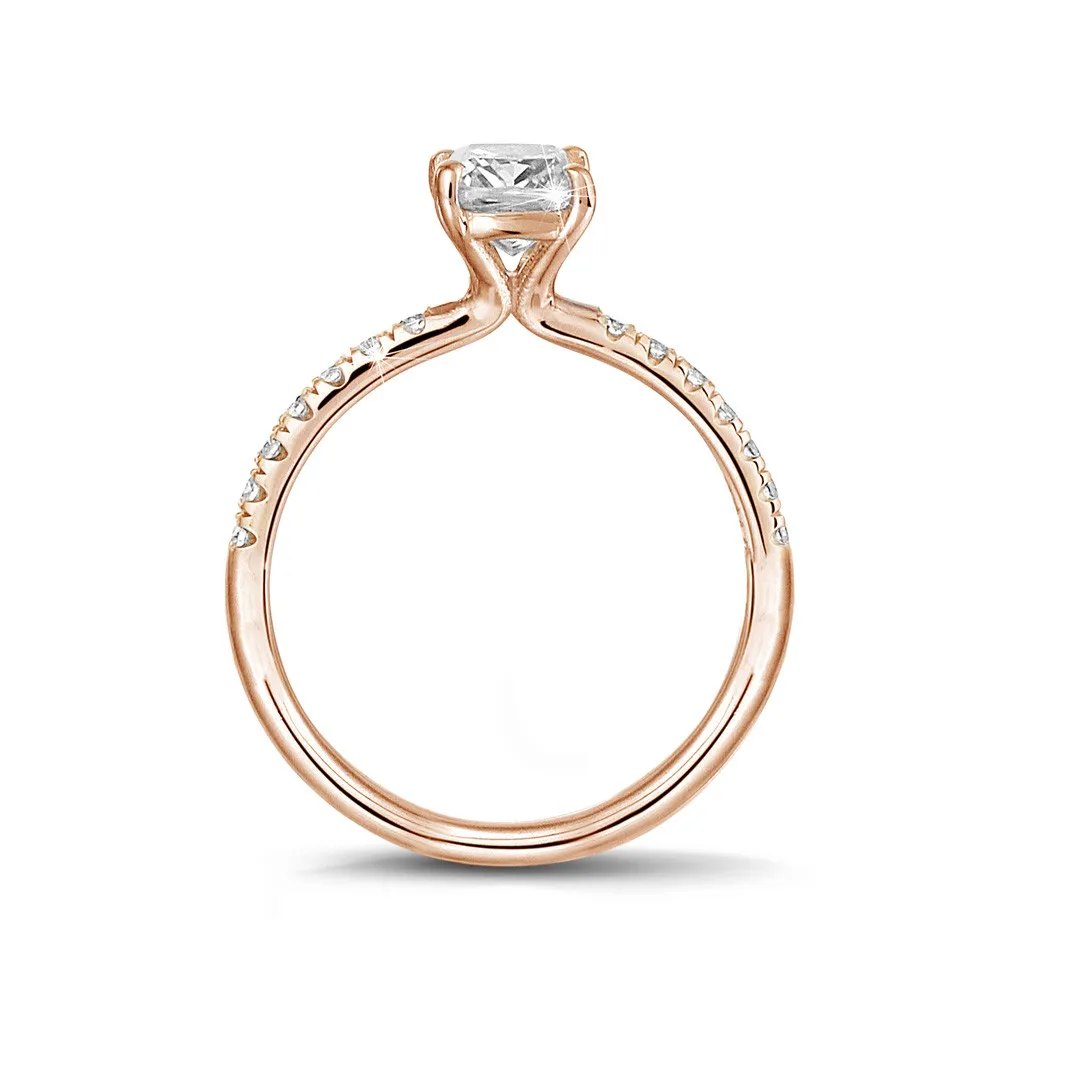 1.20 quilates anillo solitario con diamante talla esmeralda en oro rojo con diamantes en los lados 