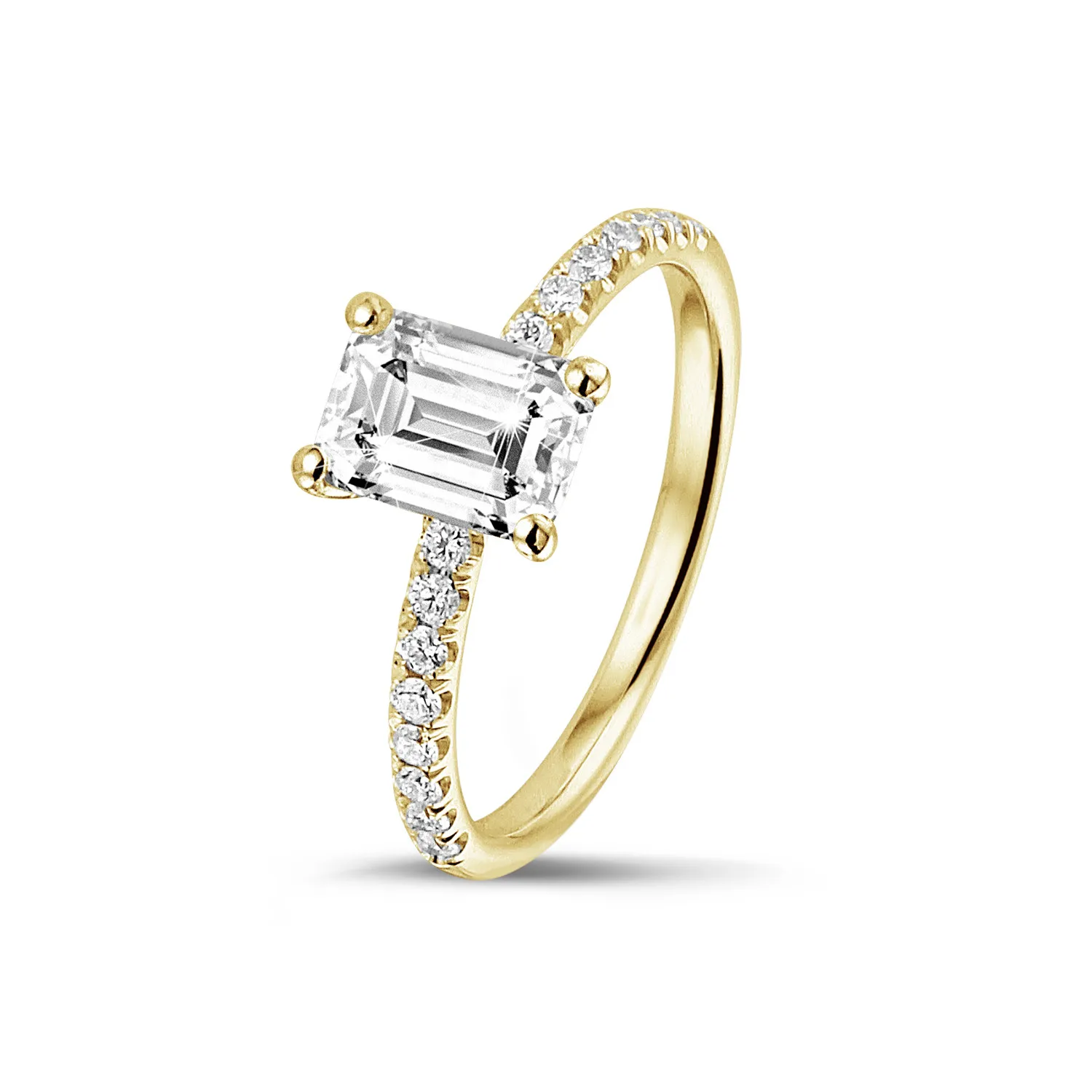 1.50 quilates anillo solitario con diamante talla esmeralda en oro amarillo con diamantes en los lados 