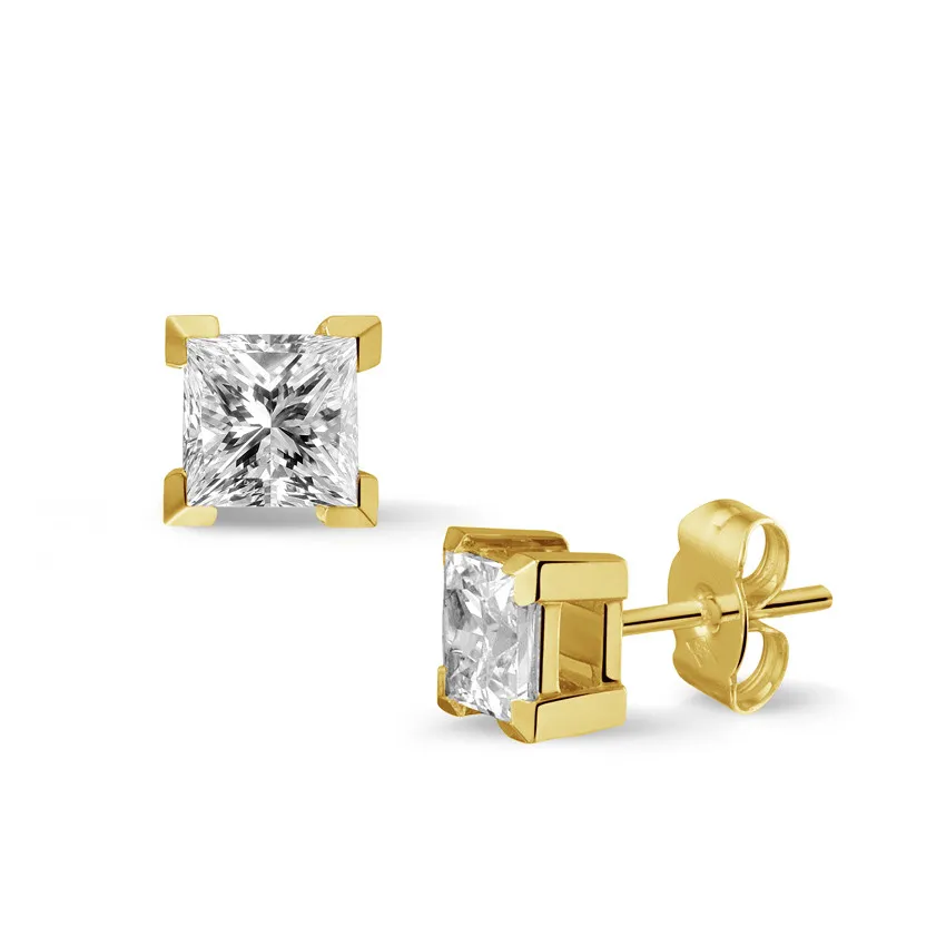 1.50 quilates pendientes diamantes talla princesa en oro amarillo 