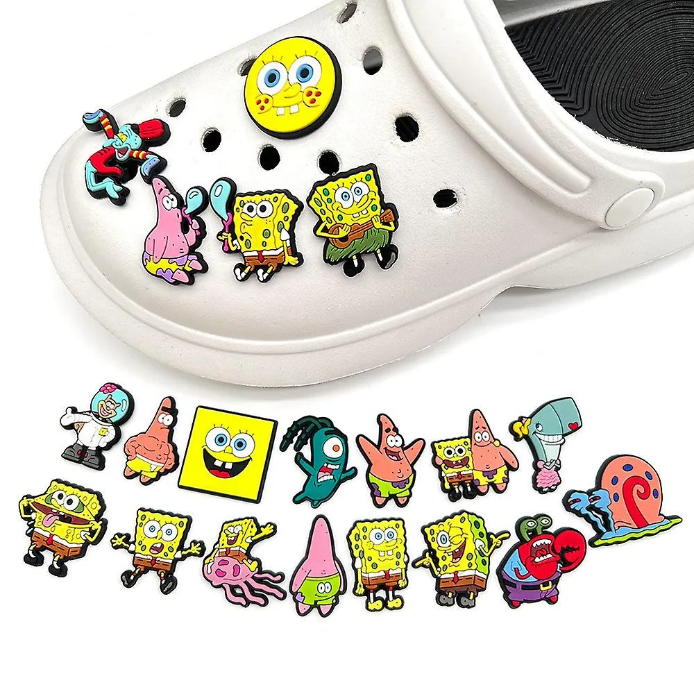 20 piezas de Bob Esponja Personajes de la serie Crocs Zapatos Charms Zapato Sandalias Decoración Regalos de cumpleaños Zapatos A