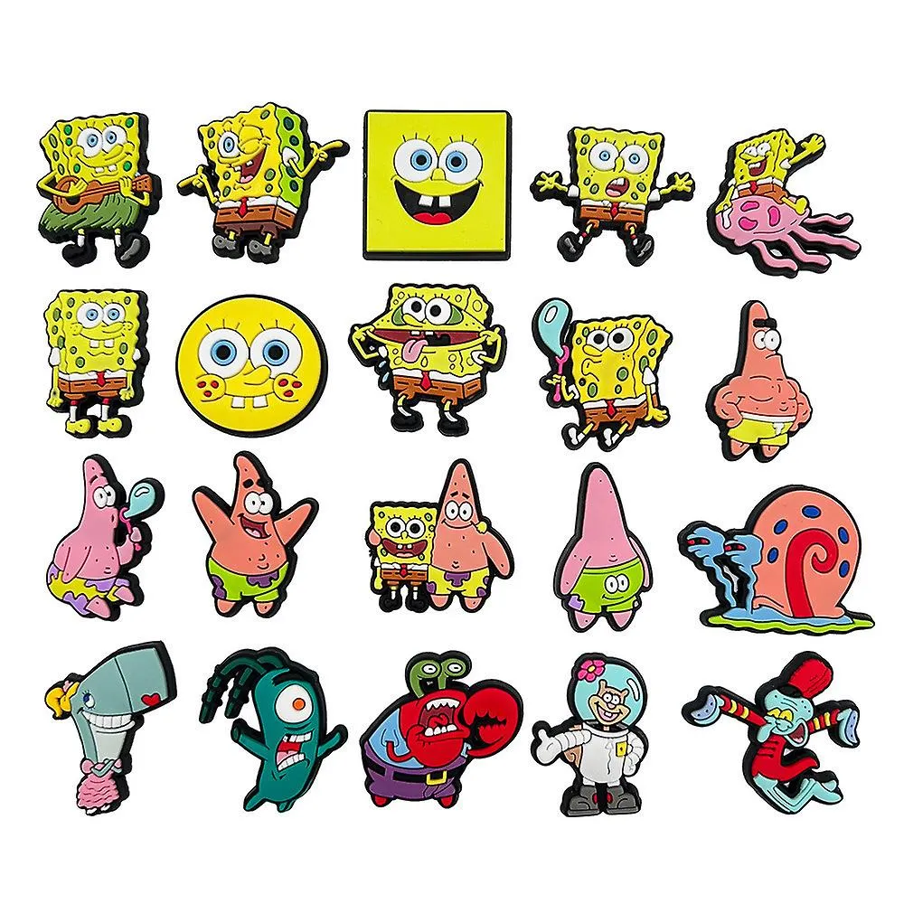 20 piezas de Bob Esponja Personajes de la serie Crocs Zapatos Charms Zapato Sandalias Decoración Regalos de cumpleaños Zapatos A