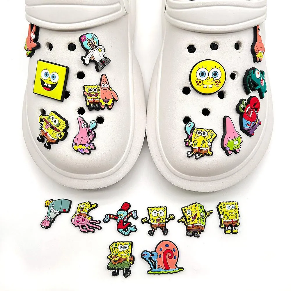 20 piezas de Bob Esponja Personajes de la serie Crocs Zapatos Charms Zapato Sandalias Decoración Regalos de cumpleaños Zapatos A