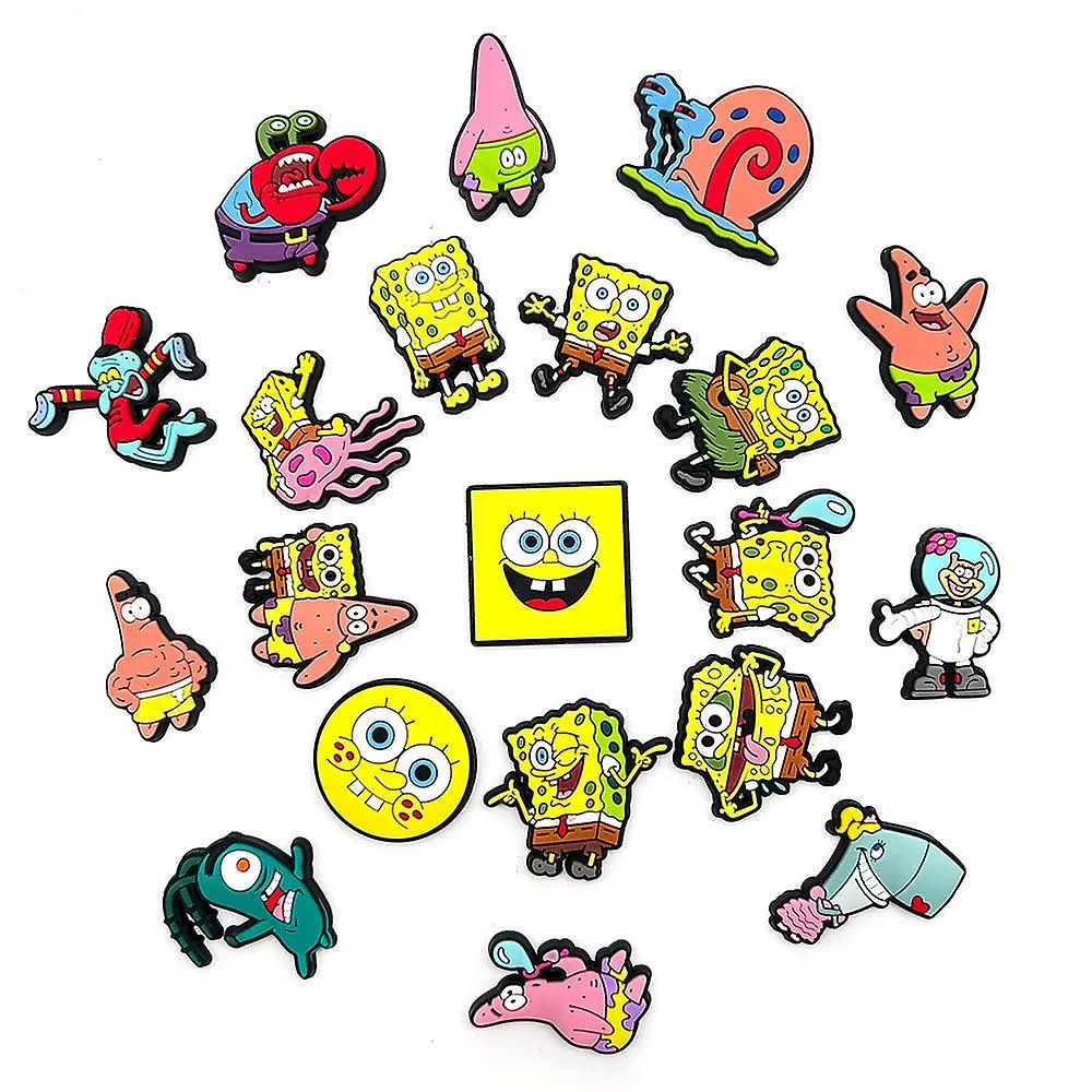 20 piezas de Bob Esponja Personajes de la serie Crocs Zapatos Charms Zapato Sandalias Decoración Regalos de cumpleaños Zapatos A