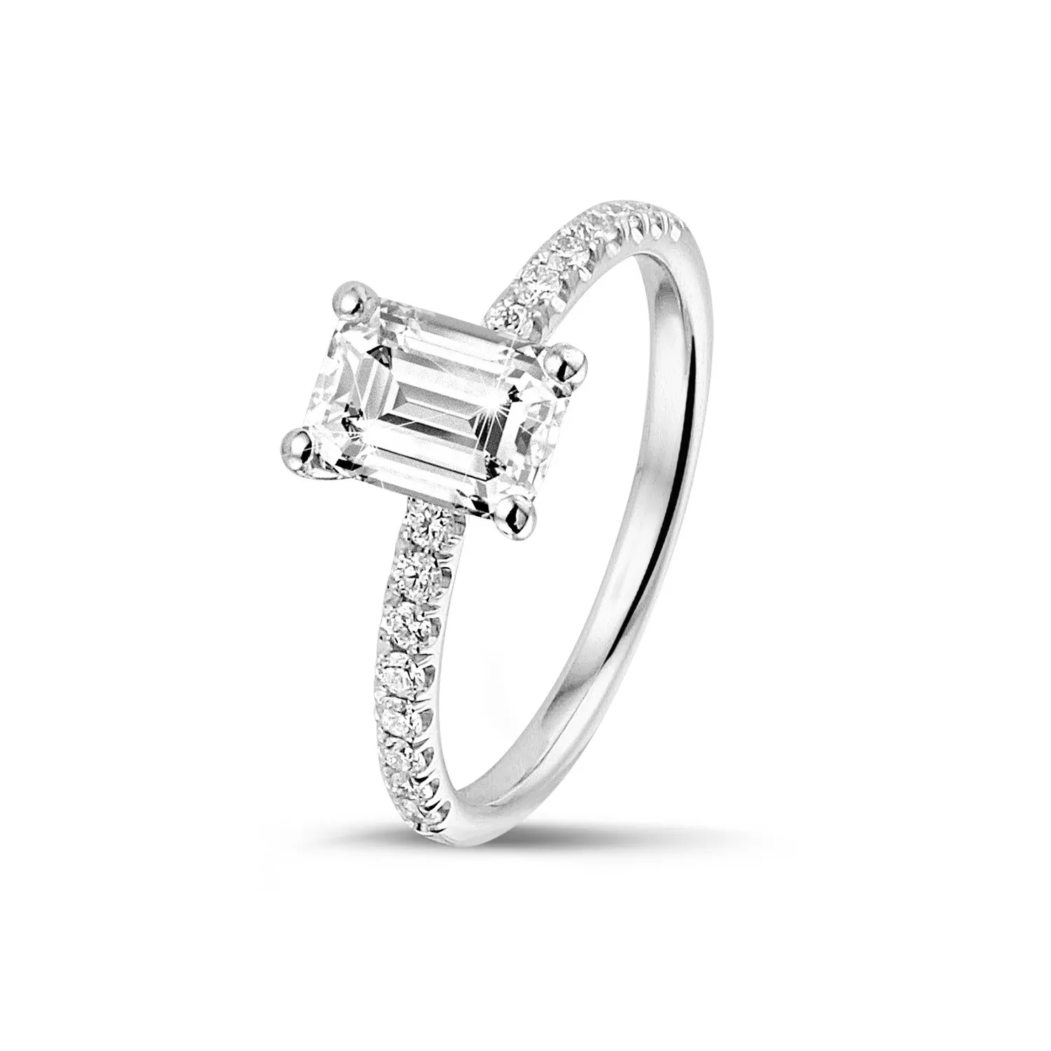 2.00 quilates anillo solitario con diamante talla esmeralda en oro blanco con diamantes en los lados 
