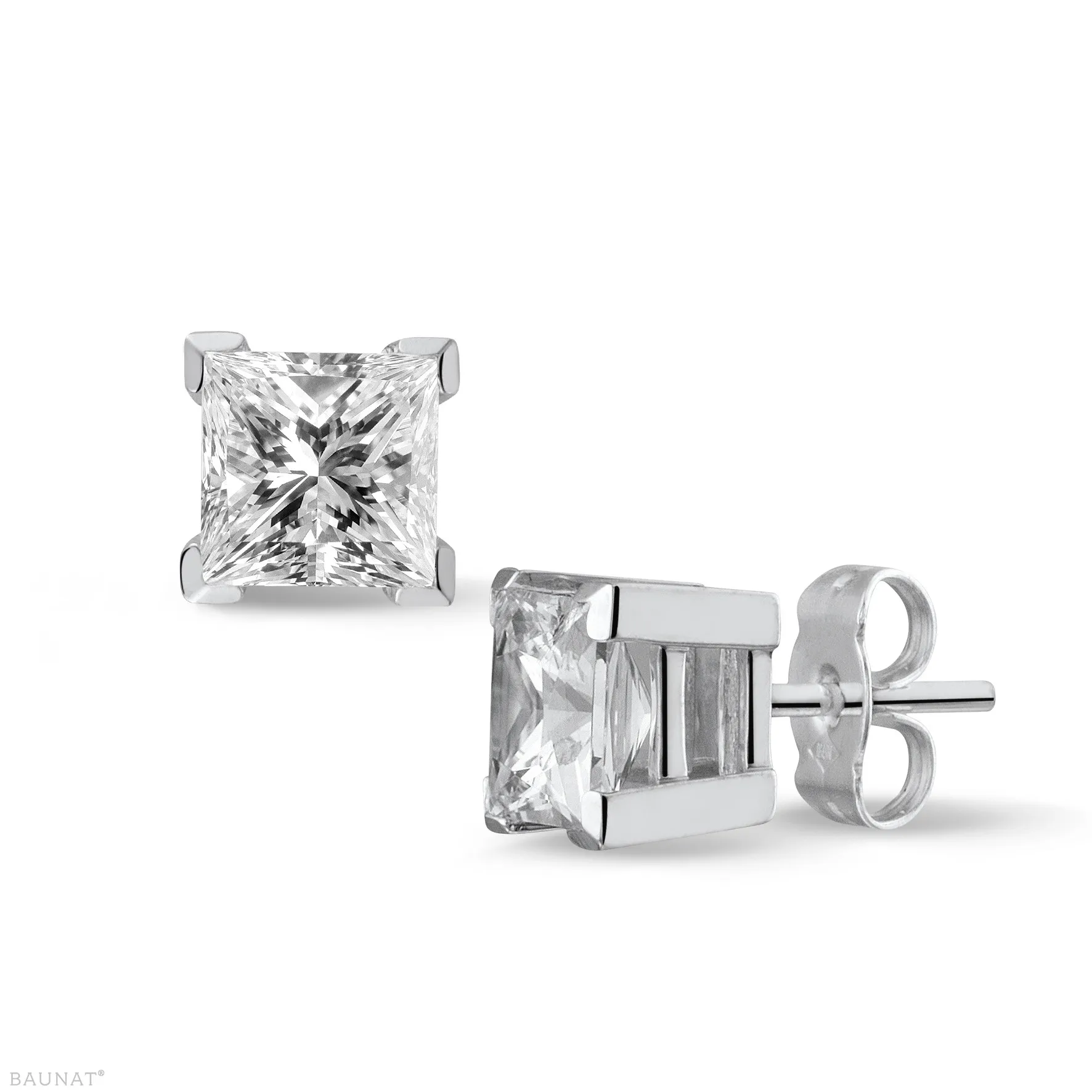 2.00 quilates pendientes diamantes talla princesa en oro blanco 