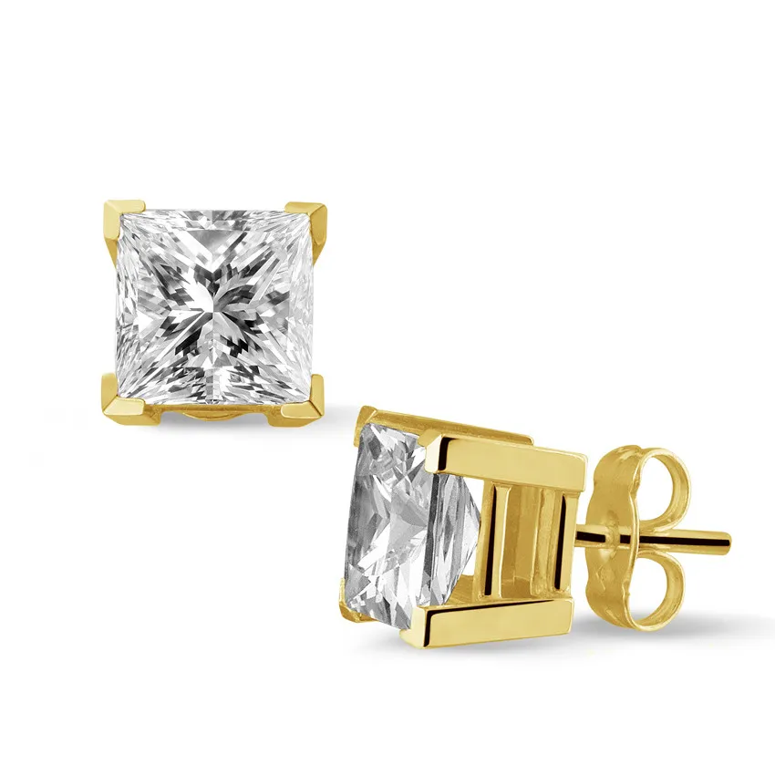 3.00 quilates pendientes diamantes talla princesa en oro amarillo 
