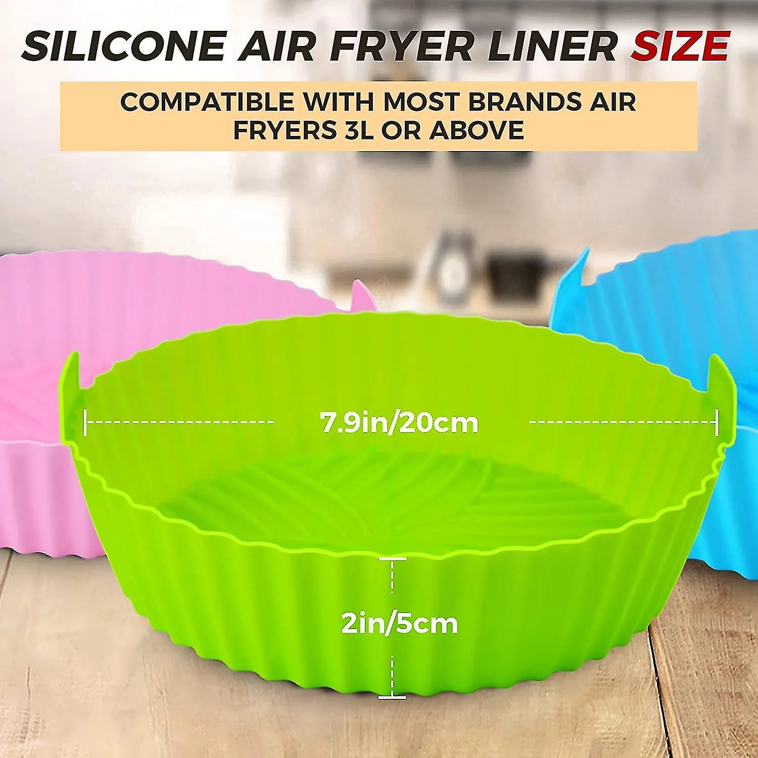 3pcs Air Fryer Liners de silicona 8inch Air Fryer Silicone Pot Reutilizable Silicone Grade Silicone Air Fryer Hornear Bandeja Ac
