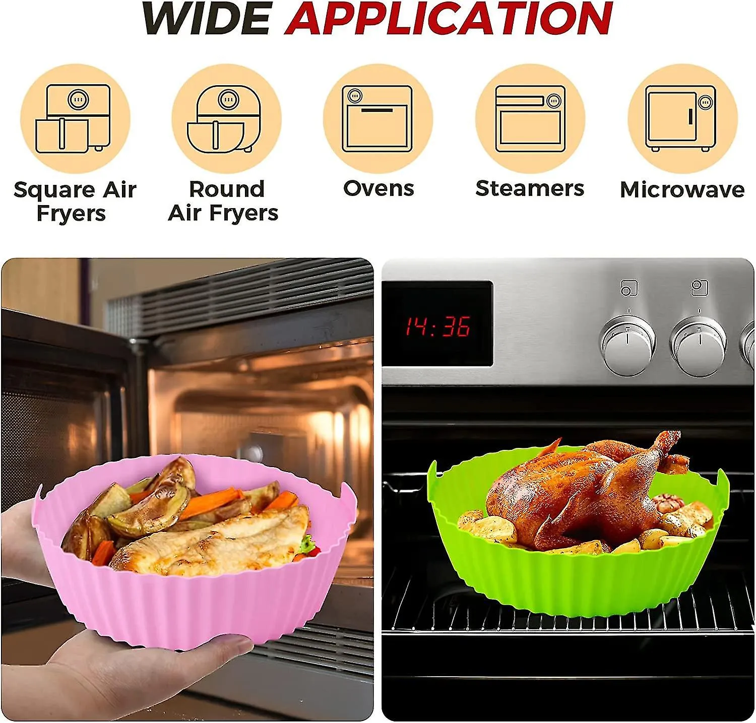 3pcs Air Fryer Liners de silicona 8inch Air Fryer Silicone Pot Reutilizable Silicone Grade Silicone Air Fryer Hornear Bandeja Ac