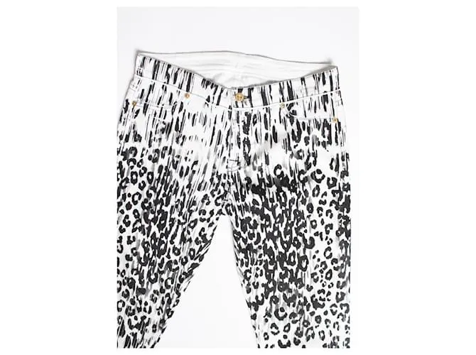 7 For All Mankind 7 Para toda la humanidad, vaqueros con estampado dálmata. Negro Blanco 