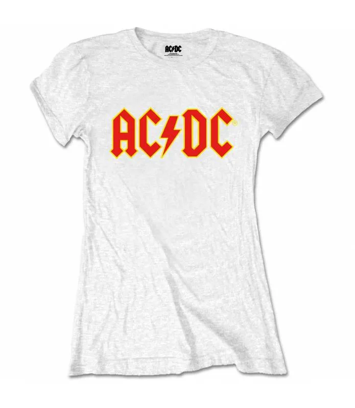 ACDC Logo Classic Camiseta chica Blanca Licencia Oficial Manga Corta ladies RockOff