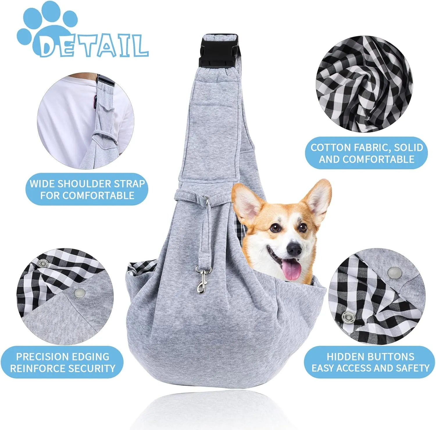 ACTOYS Bolsa de Viaje para Mascotas  Reversible Bolsa de Transporte para Perro  Transportador de Mascotas Sin Manos  Bandolera p