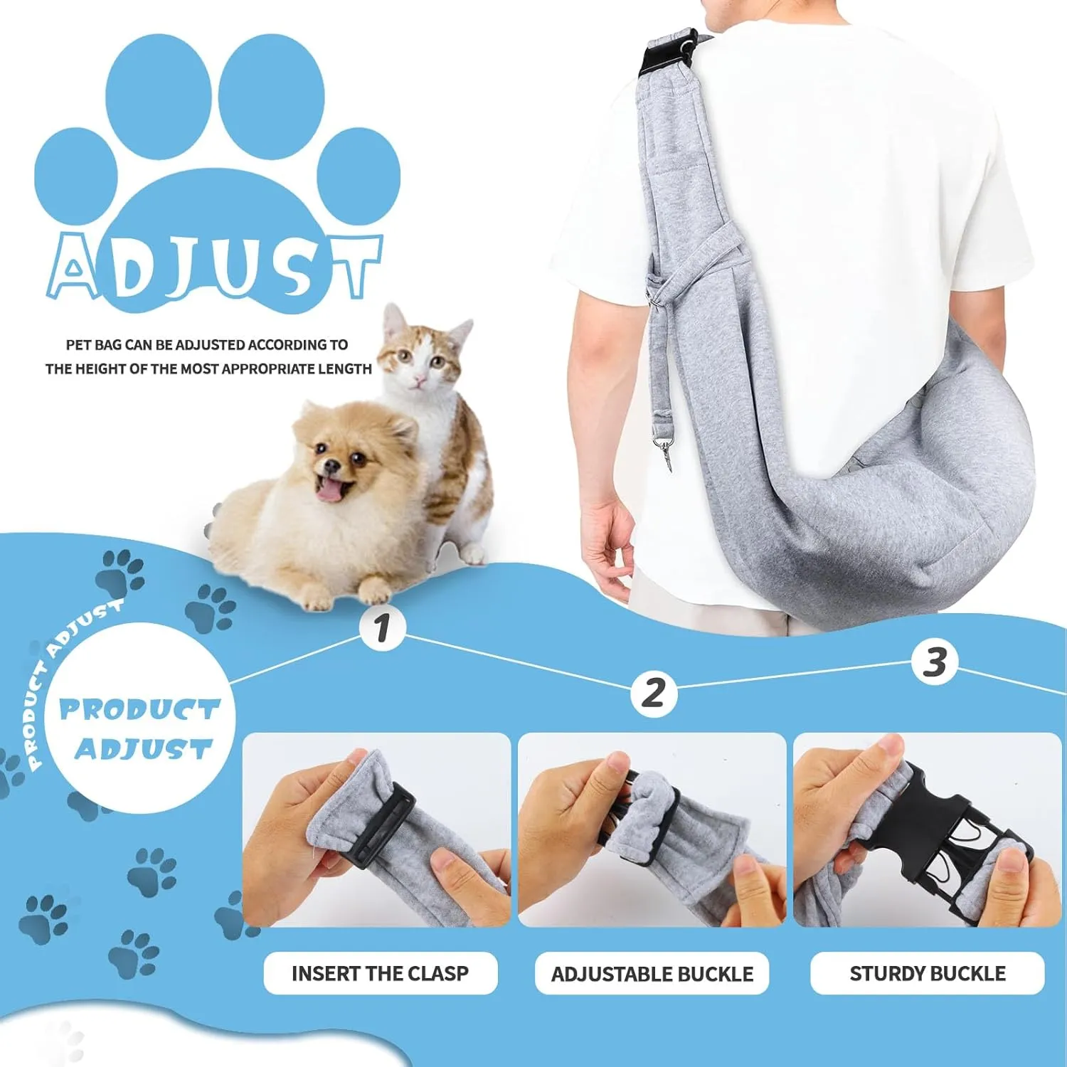 ACTOYS Bolsa de Viaje para Mascotas  Reversible Bolsa de Transporte para Perro  Transportador de Mascotas Sin Manos  Bandolera p