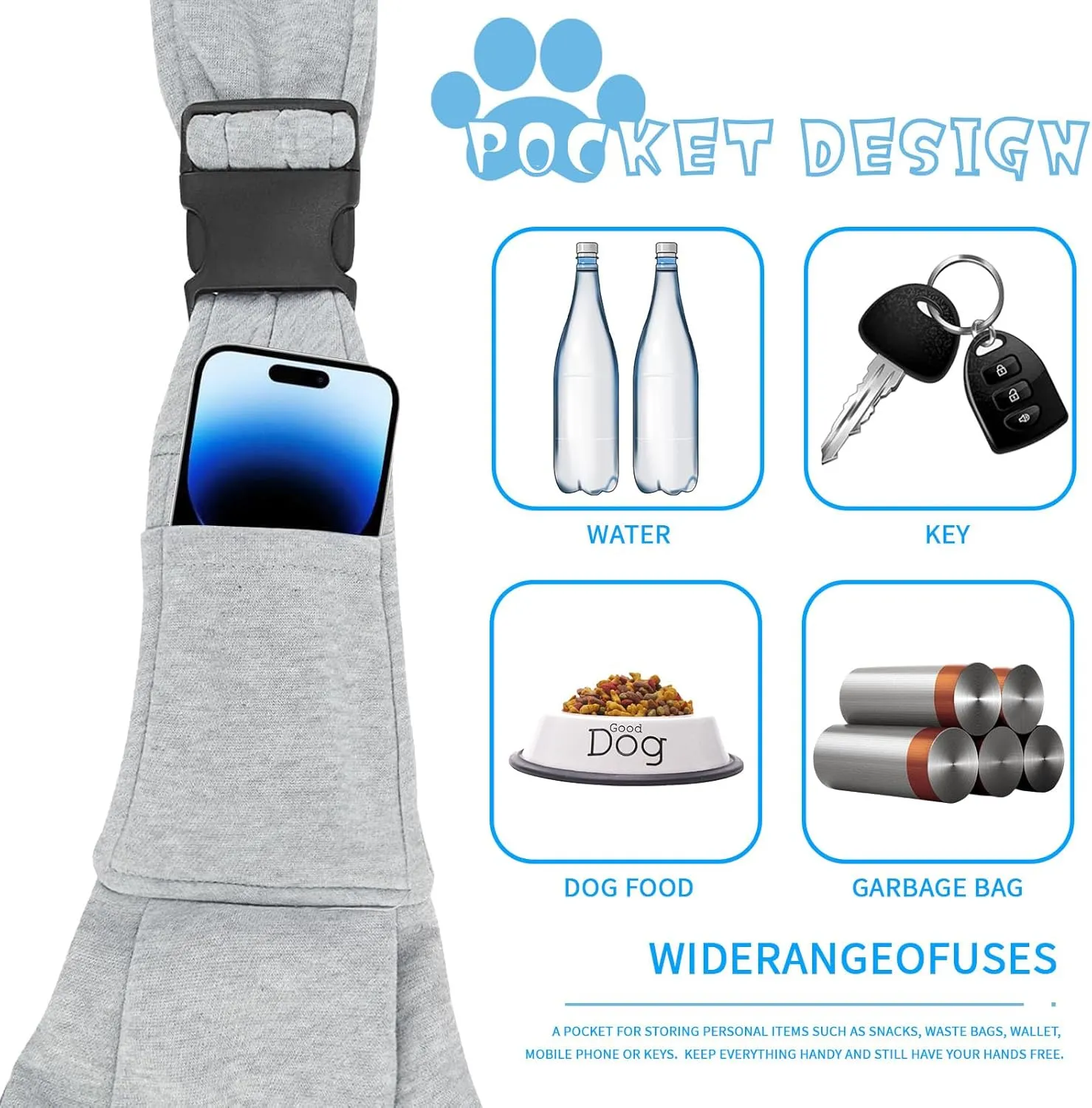 ACTOYS Bolsa de Viaje para Mascotas  Reversible Bolsa de Transporte para Perro  Transportador de Mascotas Sin Manos  Bandolera p