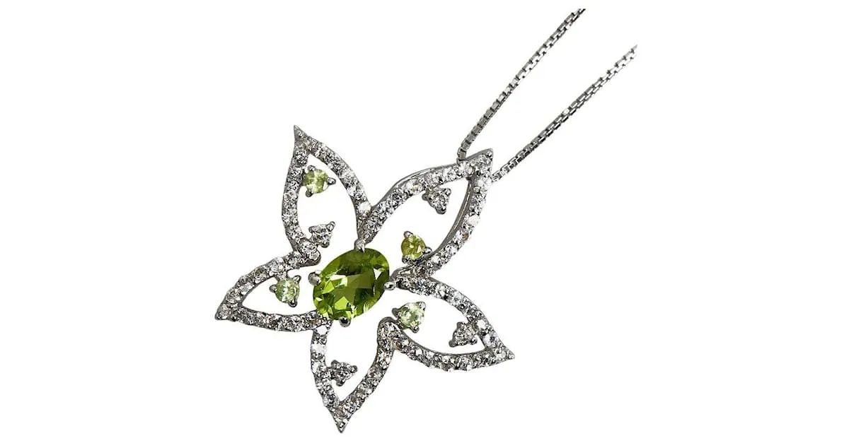 & Other Stories Collar de flor de peridoto en oro blanco K18WG en excelente estado 