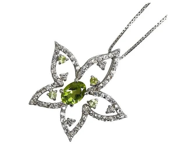 & Other Stories Collar de flor de peridoto en oro blanco K18WG en excelente estado 