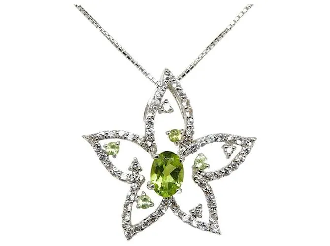 & Other Stories Collar de flor de peridoto en oro blanco K18WG en excelente estado 