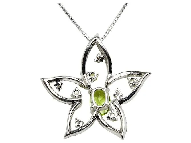 & Other Stories Collar de flor de peridoto en oro blanco K18WG en excelente estado 