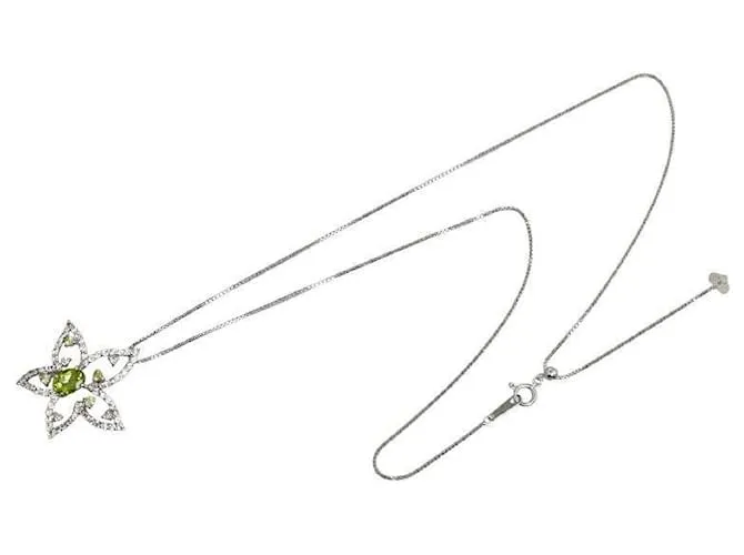 & Other Stories Collar de flor de peridoto en oro blanco K18WG en excelente estado 