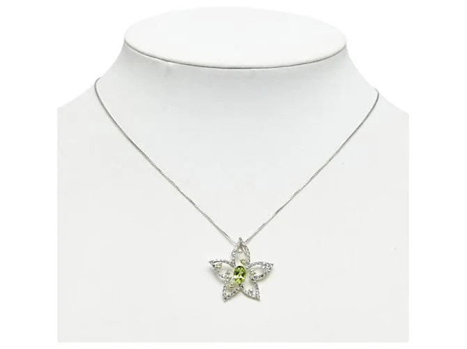 & Other Stories Collar de flor de peridoto en oro blanco K18WG en excelente estado 