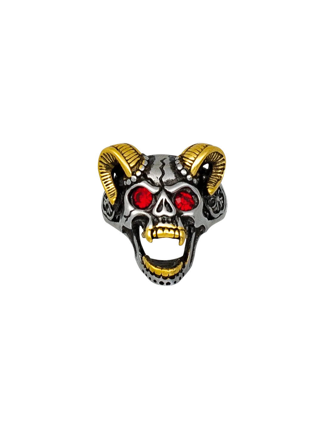 Anillo en acero Calavera con Cuernos Dorados