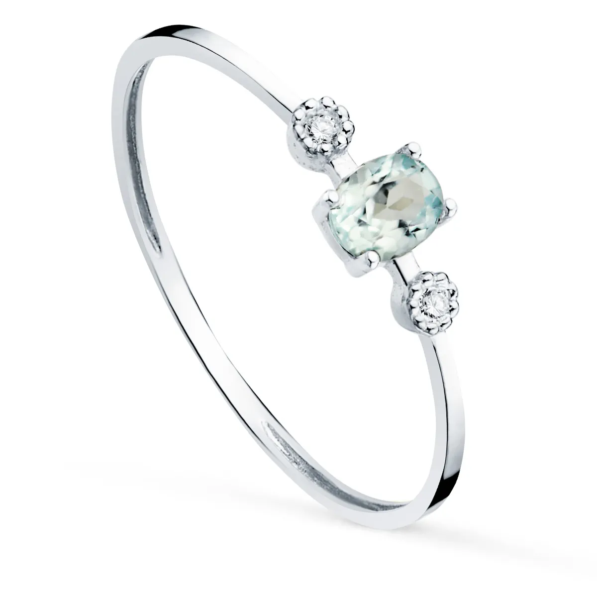 Anillo Oro Blanco Diamantes y Agua Marina