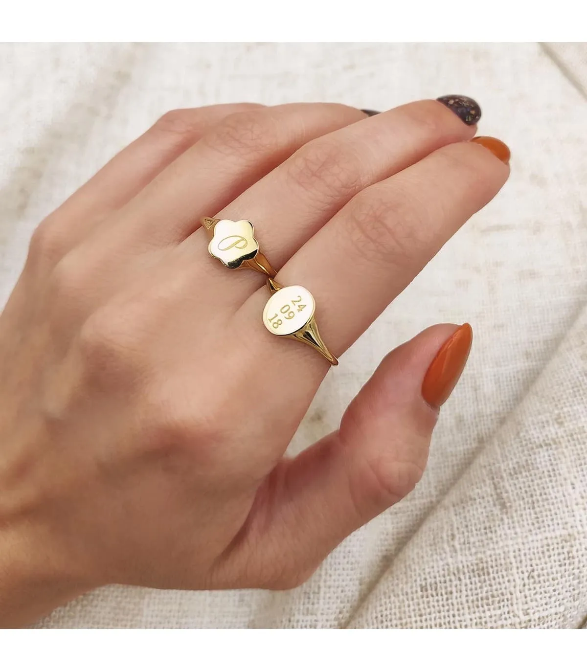 Anillo Sign Sello Mujer Flor Oro 18K