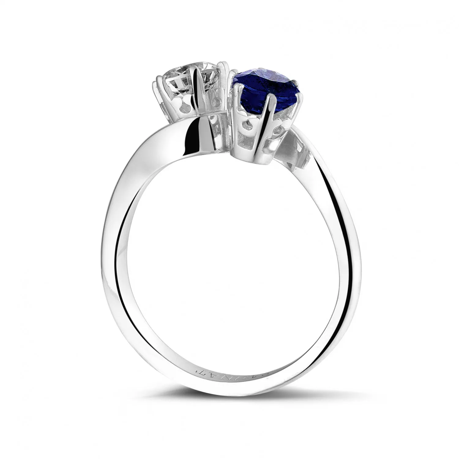 Anillo Toi et Moi en platino con zafiro y diamante redondo 