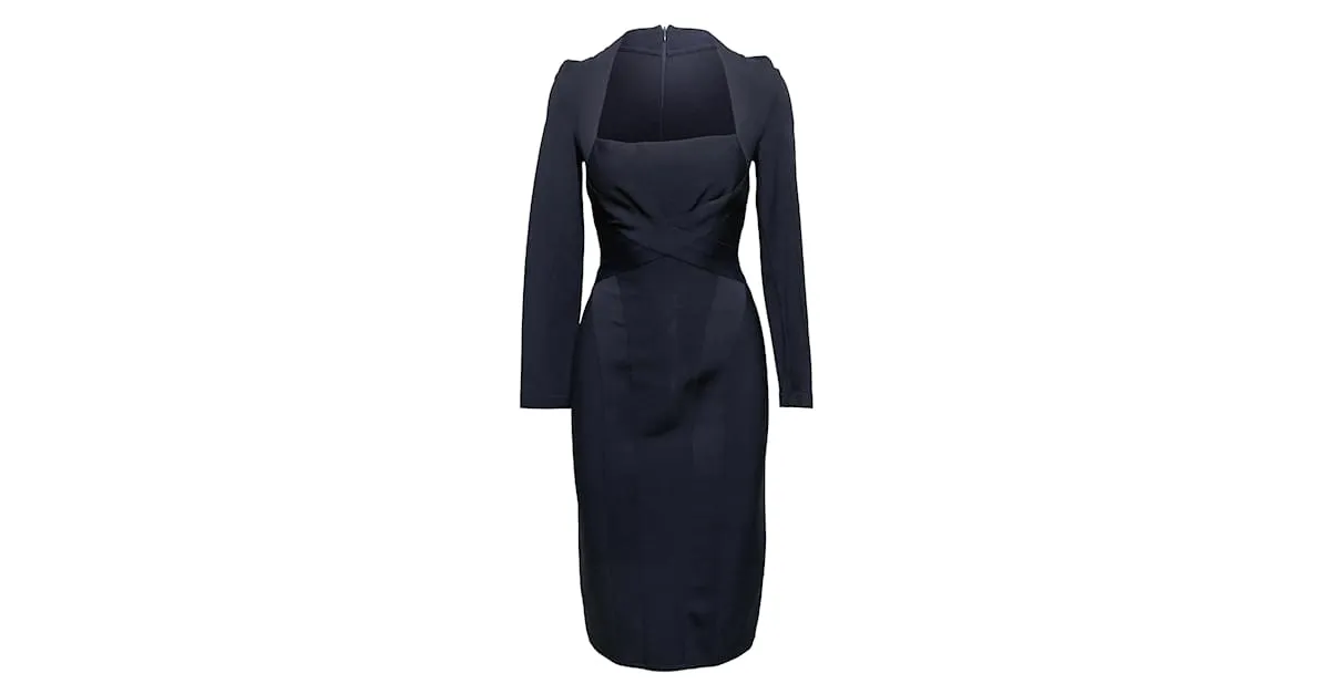 Autre Marque Vintage azul marino Herve Leroux manga larga vendaje vestido tamaño US L 
