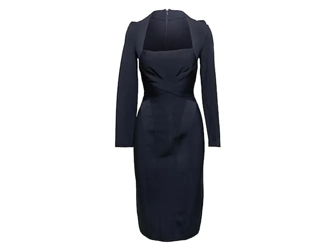 Autre Marque Vintage azul marino Herve Leroux manga larga vendaje vestido tamaño US L 