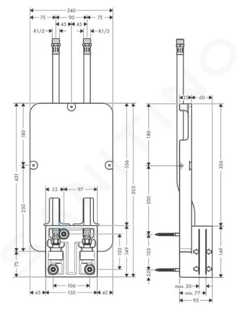 AXOR CUERPOS DE MONTAJE  CUERPO BASE PARA ROCIADOR DE DUCHA DE TECHO 35363180