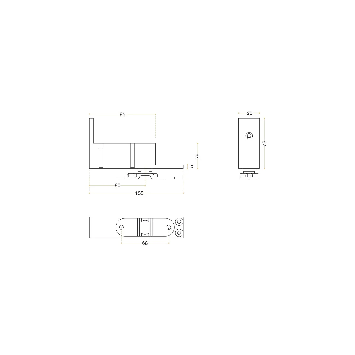 Bisagra pivotante inferior con muelle de fuerza ajustable hasta 45Kg. y apertura 180º