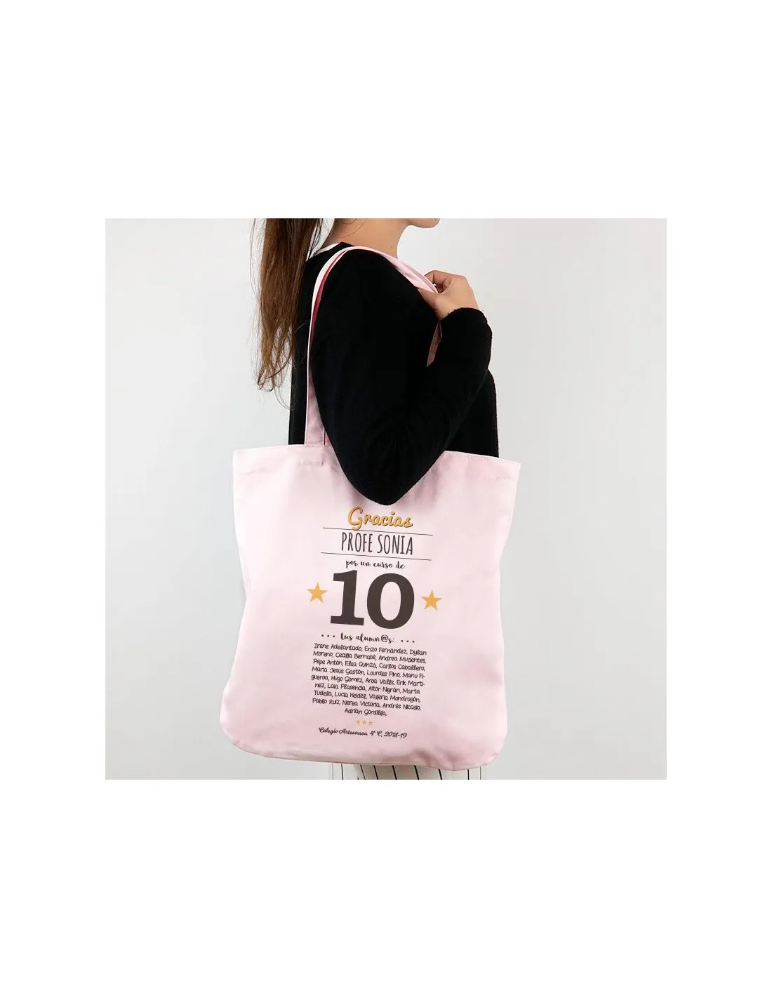 Bolso organico rosa para profe 10 personalizado  Mi Pipo