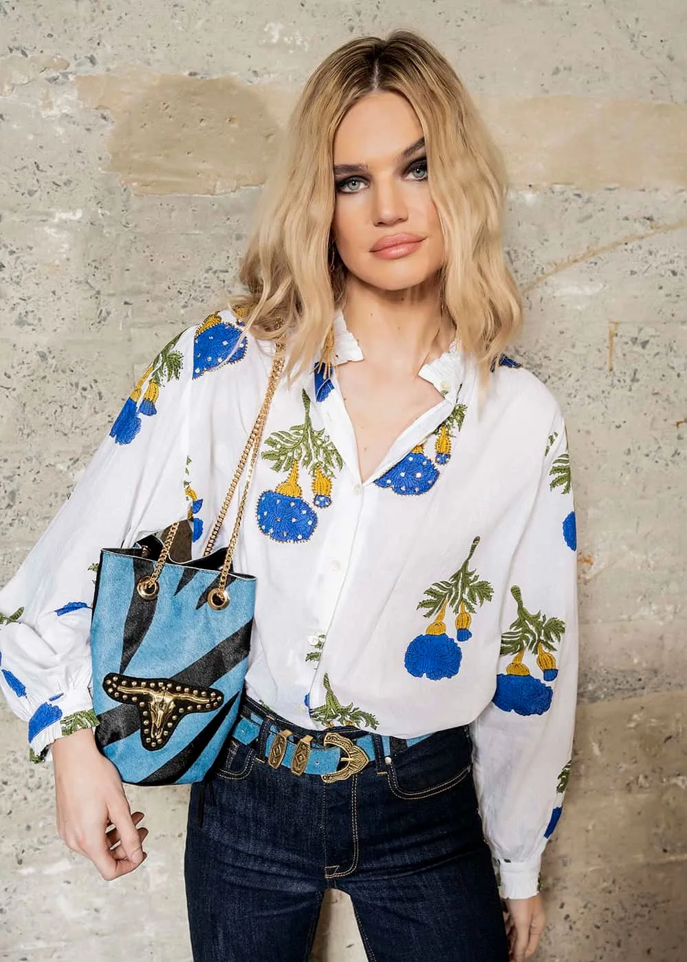 Bolso piel buffalo azul