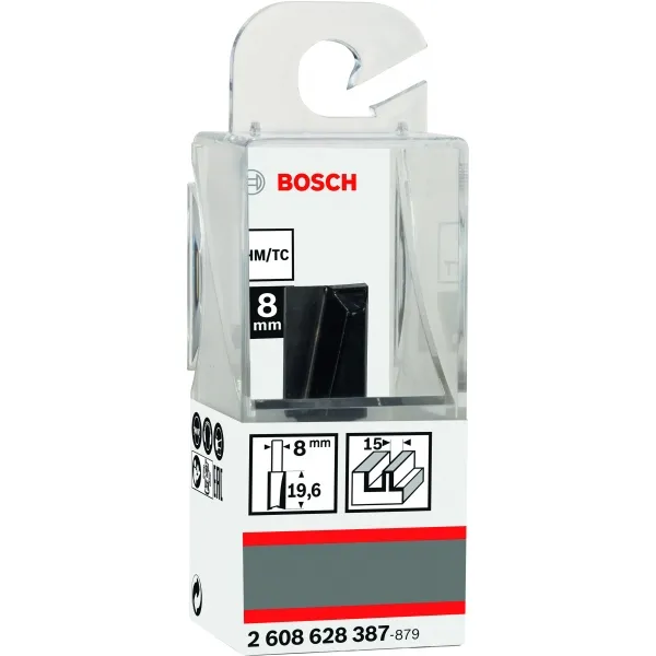 BOSCH  2608628387  FRESA DE RANURAR, 15X19.6X51MM, VáSTAGO 8 MM, MADERA, MATERIAL PLáSTICO, MATERIAL MINERAL