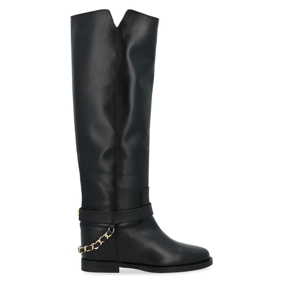 Bota  cuero negro con cadena