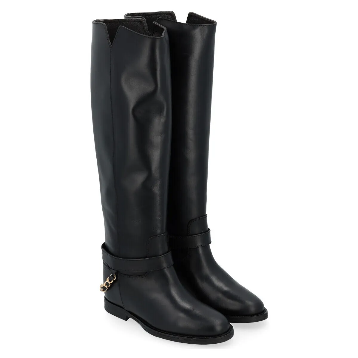 Bota  cuero negro con cadena