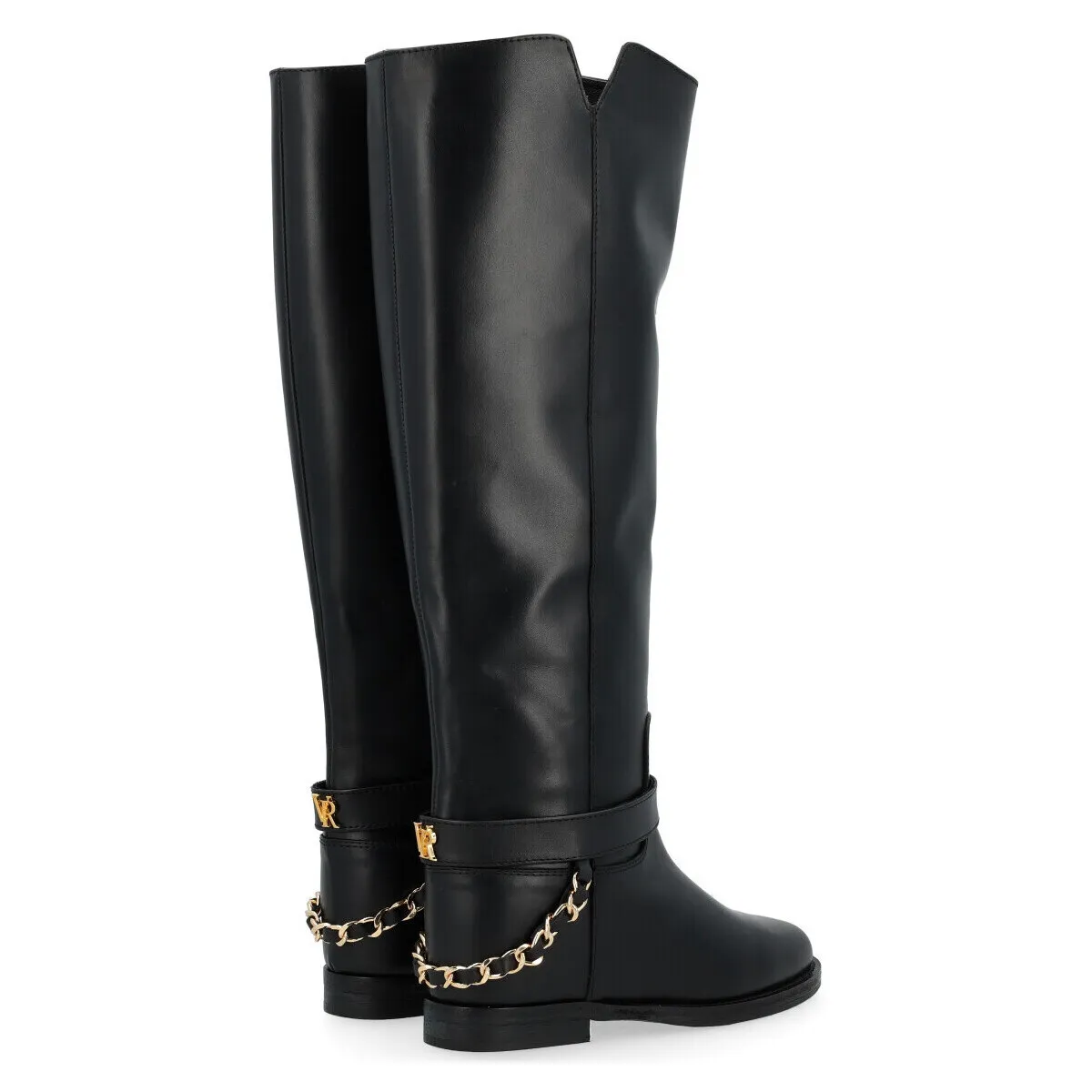 Bota  cuero negro con cadena