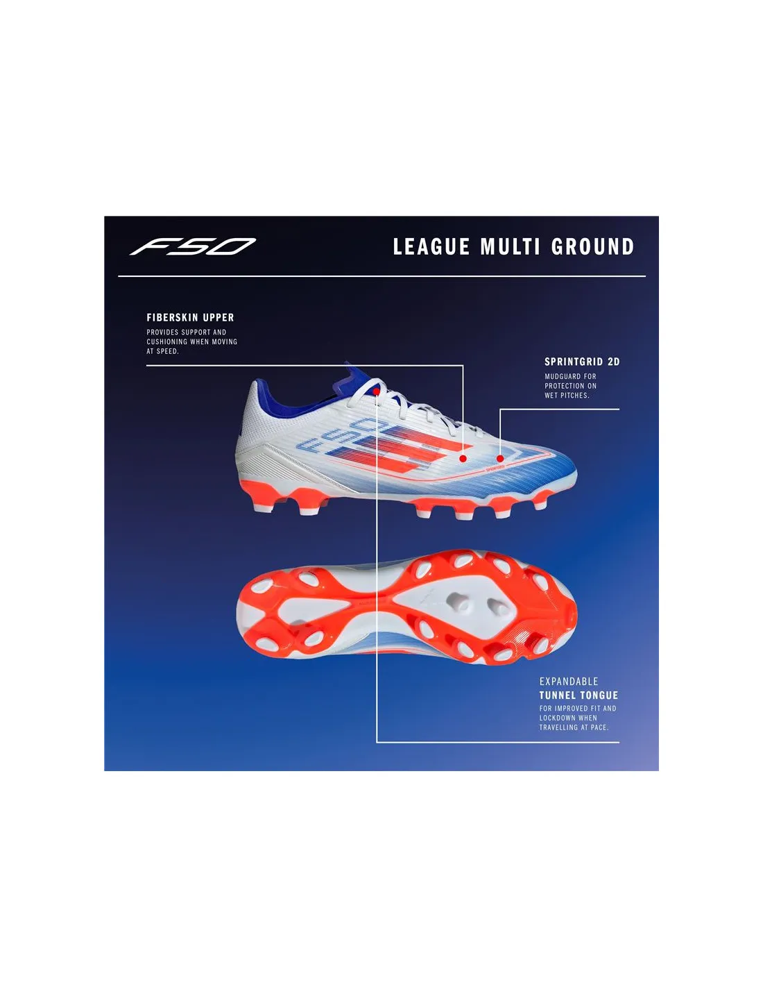 Botas de Fútbol adidas F50 League Football Boots Multi Ground Blanco