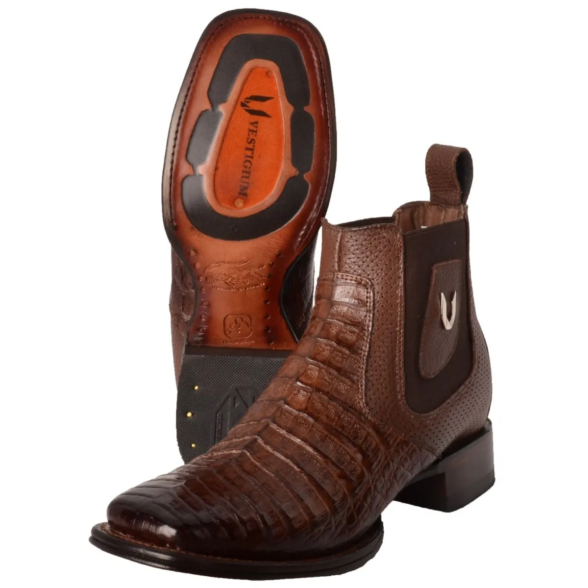 BOTINES DE COCODRILO CAIMAN PANZA ORIGINAL HORMA CUADRADA VES782B8216