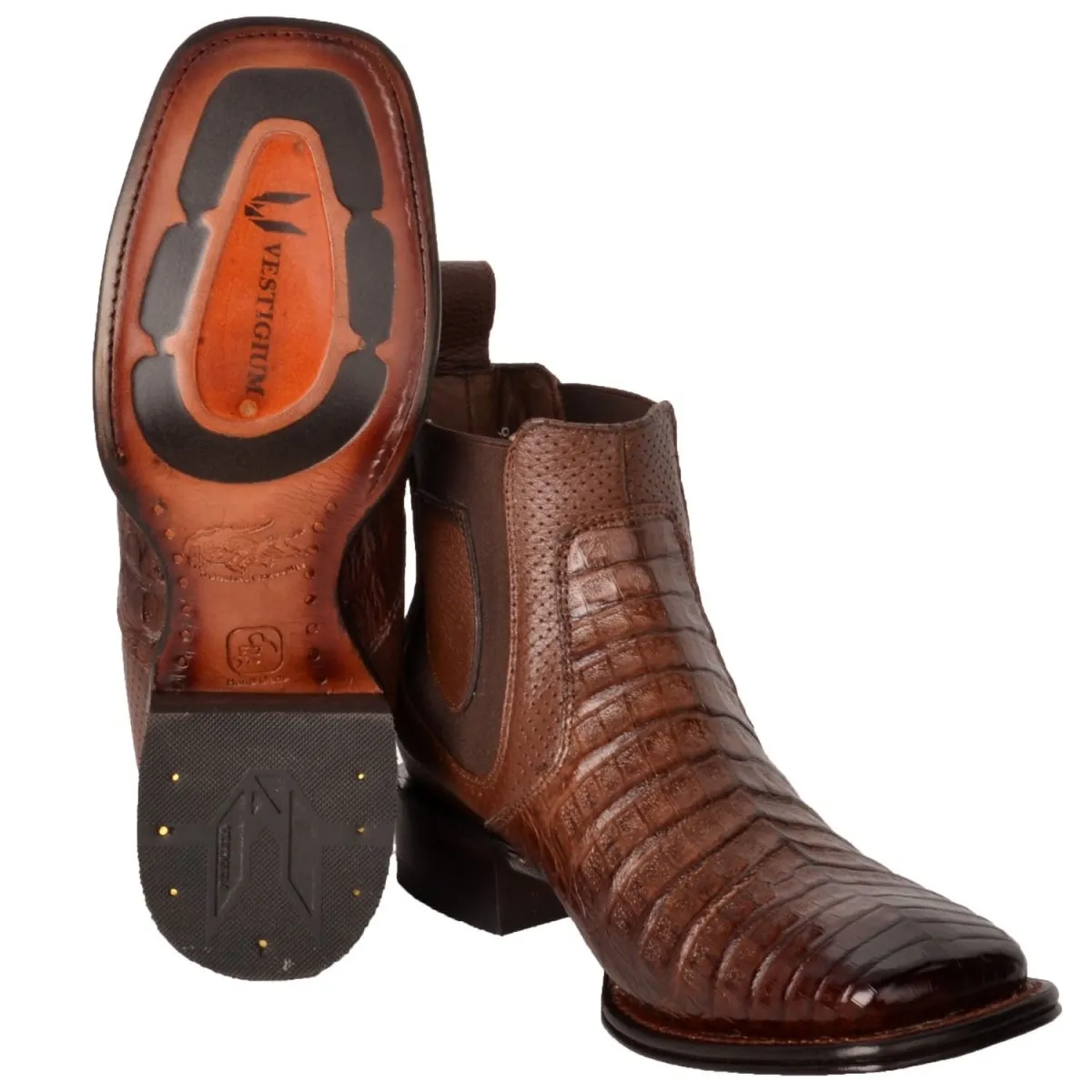 BOTINES DE COCODRILO CAIMAN PANZA ORIGINAL HORMA CUADRADA VES782B8216