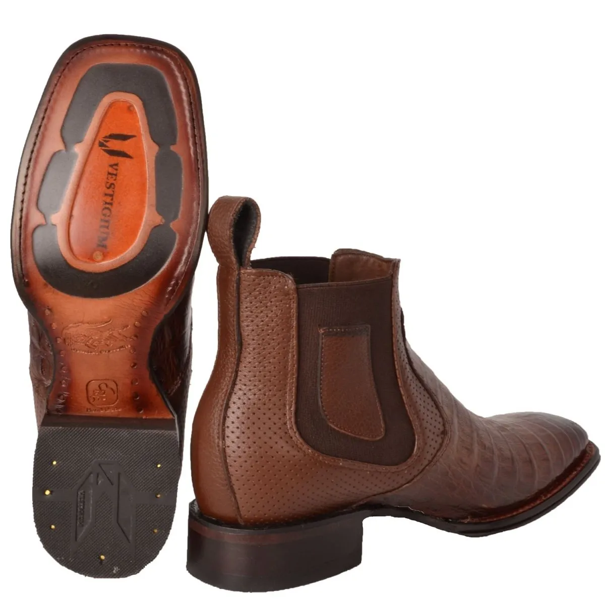 BOTINES DE COCODRILO CAIMAN PANZA ORIGINAL HORMA CUADRADA VES782B8216