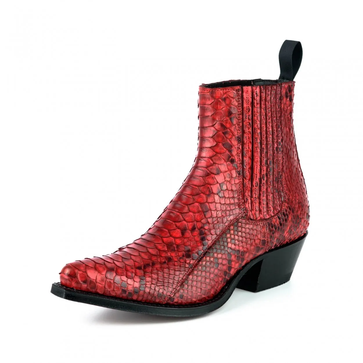 Botín cowboy piel de serpiente rojo mujer
