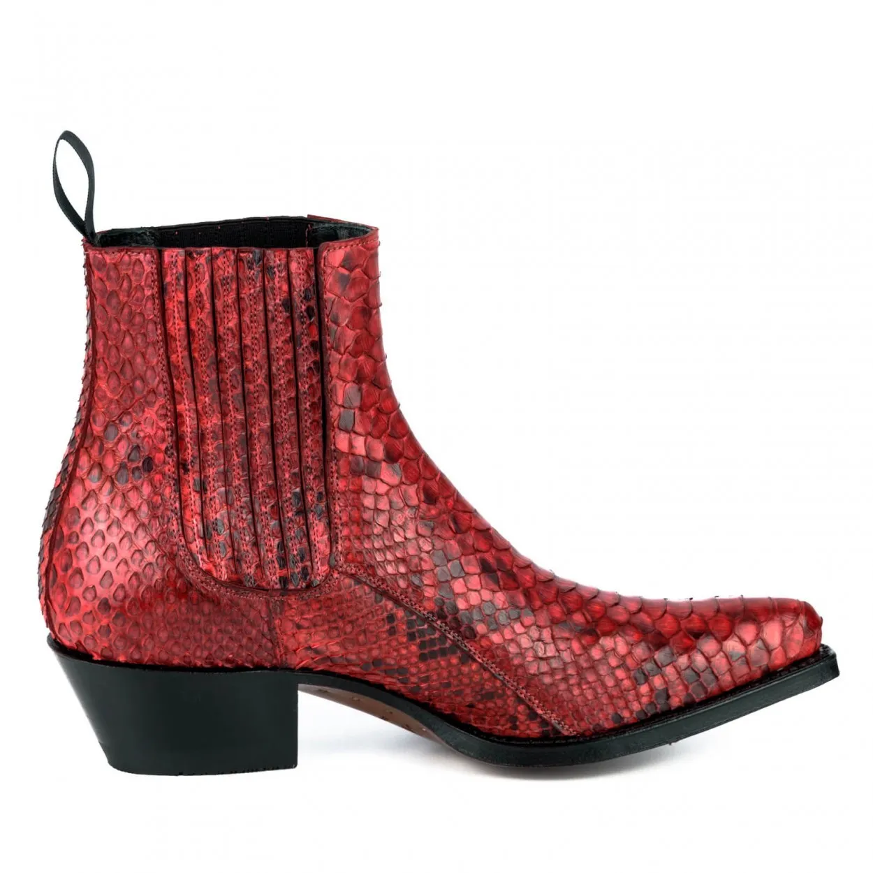 Botín cowboy piel de serpiente rojo mujer
