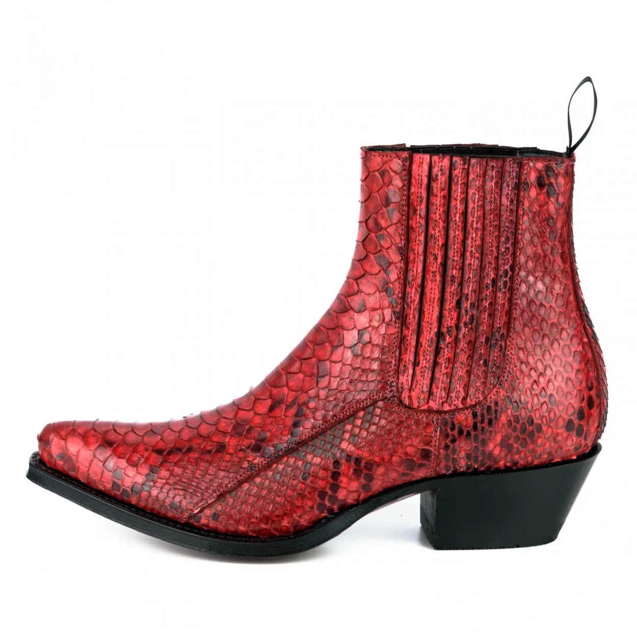 Botín cowboy piel de serpiente rojo mujer
