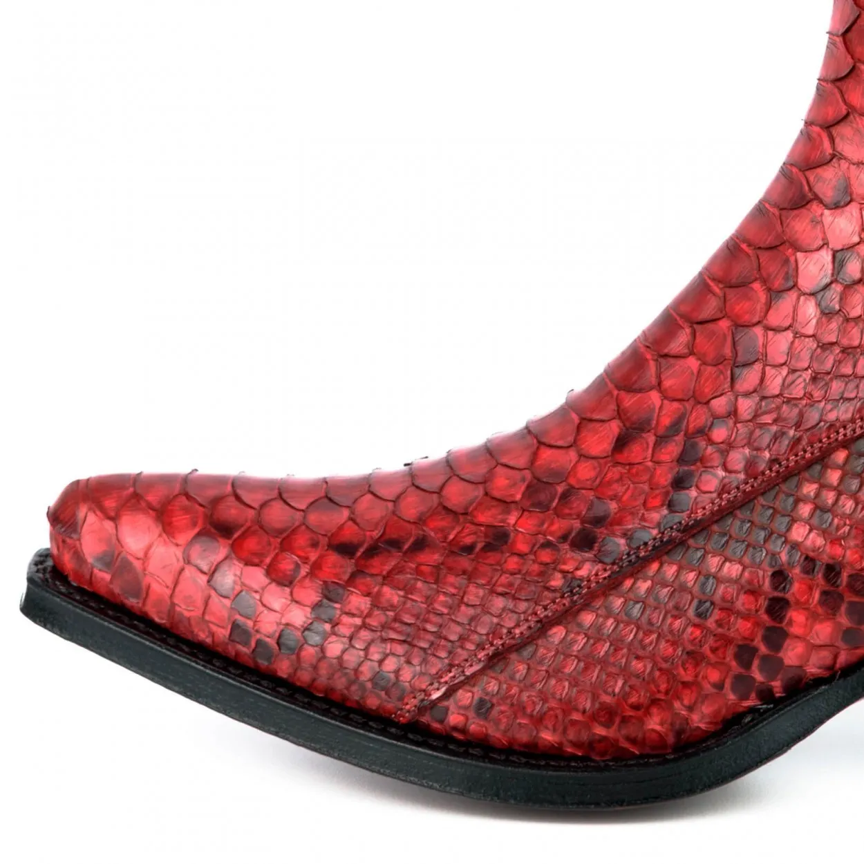 Botín cowboy piel de serpiente rojo mujer
